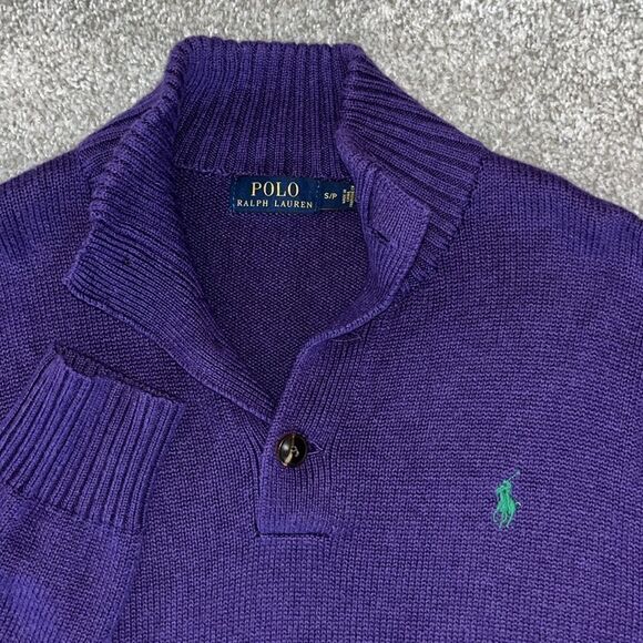 3 Button Turtleneck Collar Polo Ralph Lauren Purple w/Green pony College sweater - Picture 1 of 4